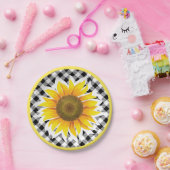 Kariert mit Sonnenblumenpapier-Tellern Pappteller (Party)