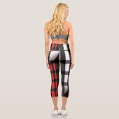 Kariert Moderne Abstrakte Rote Schwarze Karierte S Capri Leggings (Rückseite)
