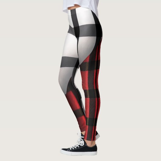 Kariert Moderne Abstrakte Rote Schwarze Karierte S Leggings (Links)