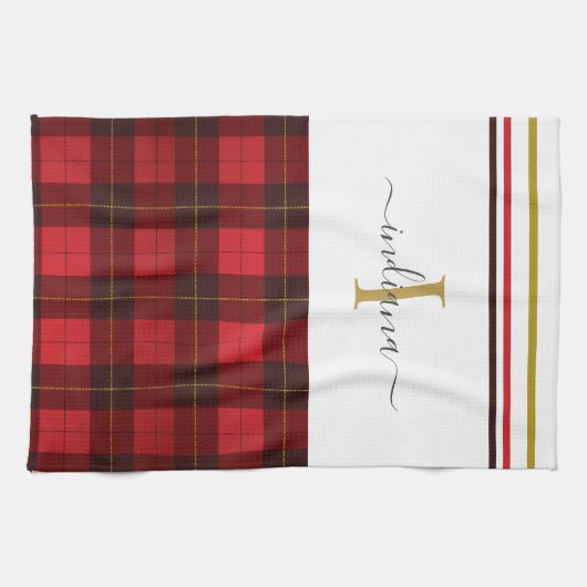 Kariert Monogram Elegant Clan Wallace Tartan Geschirrtuch (Horizontal)