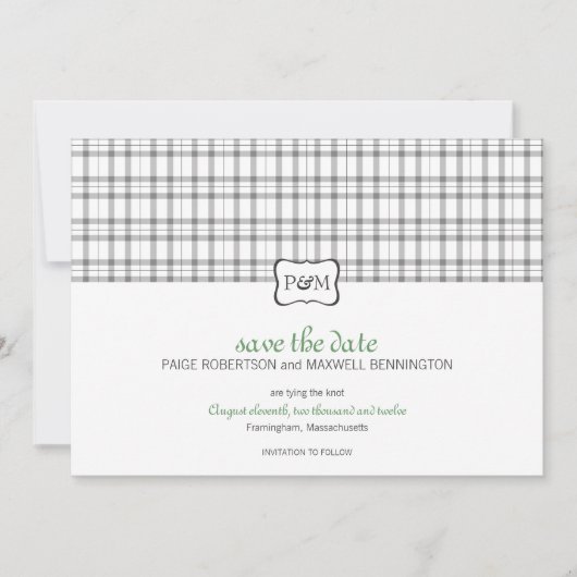 Kariert Monogramm Save the Date (Vorderseite)