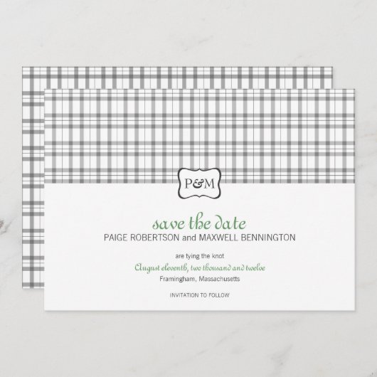 Kariert Monogramm Save the Date (Vorne/Hinten)