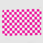 Kariert Neonrosa und Weiß Golfhandtuch (Horizontal)