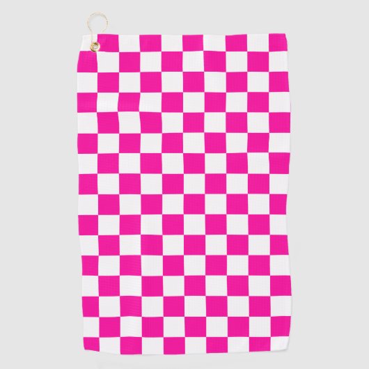 Kariert Neonrosa und Weiß Golfhandtuch (Vorderseite)