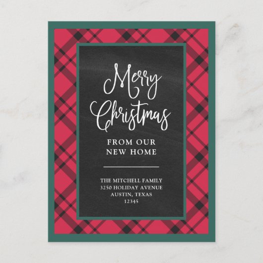 Kariert | Neue Ankündigung zum Zuhause-Verschieben Postkarte (Vorderseite)