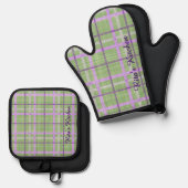 Kariert Ofenhandschuh & Topflappen-Set (Vorderseite/Rückseite)