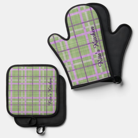 Kariert Ofenhandschuh & Topflappen-Set (Vorderseite/Rückseite)