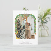 Kariert Orange Blue Bow Garland Foto Weihnachten (Stehend Vorderseite)