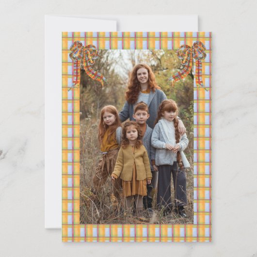 Kariert Orange Blue, Fotokarte Einladung (Vorderseite)