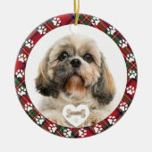 Kariert Pet Dog Foto Weihnachten Stewart Tartan Keramik Ornament (Vorne)
