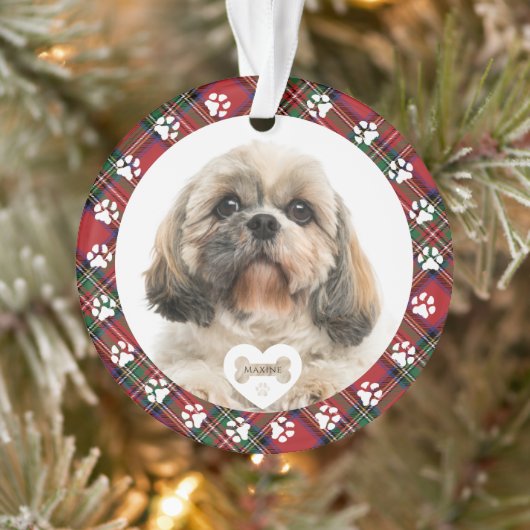 Kariert Pet Foto Christmas Stewart Tartan Ornament (Baum)