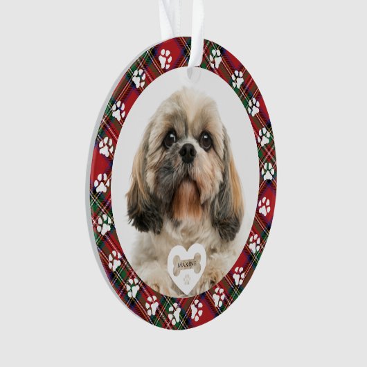 Kariert Pet Foto Christmas Stewart Tartan Ornament (Vorderseite)