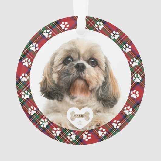 Kariert Pet Foto Christmas Stewart Tartan Ornament (Rückseite)