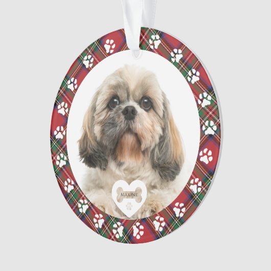 Kariert Pet Foto Christmas Stewart Tartan Ornament (Vorderseite)