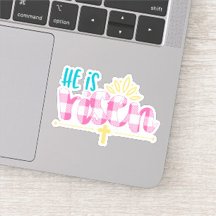 Kariert Pink Blue Er ist Rispe Cross Vinyl Aufkleb Aufkleber