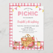 Kariert Pink Summer Picnic Basket Picnic Geburtsta Einladung (Vorne/Hinten)