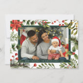 Kariert Poinsettia Botanisches Foto Tartan Feiertagskarte (Vorderseite)