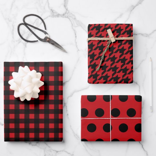 Kariert Polka Dot Hahnentrittmuster Geschenkpapier Set (Vorderseite)