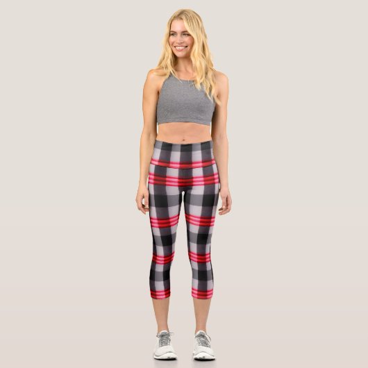 Kariert Populäre Abstrakte Schwarze Karierte Samml Capri Leggings (Vorderseite)