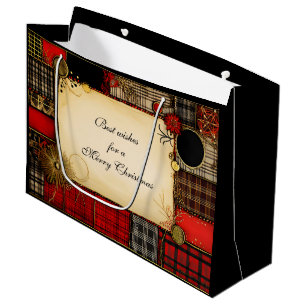 Kariert Red Black Gold Weihnachtsgrüße Große Geschenktüte