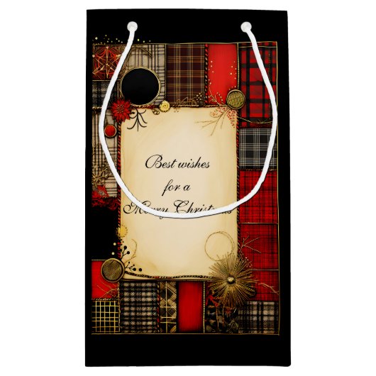 Kariert Red Black Gold Weihnachtsgrüße Kleine Geschenktüte (Rückseite)