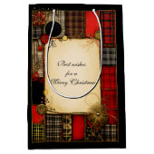 Kariert Red Black Gold Weihnachtsgrüße Mittlere Geschenktüte (Vorderseite)