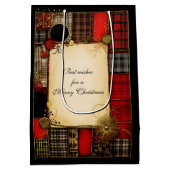 Kariert Red Black Gold Weihnachtsgrüße Mittlere Geschenktüte (Rückseite)