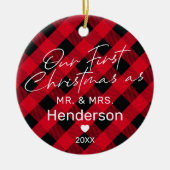Kariert Red Mr. & Mrs. Keramik Ornament (Vorne)