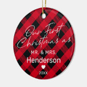 Kariert Red Mr. & Mrs. Keramik Ornament (Links)