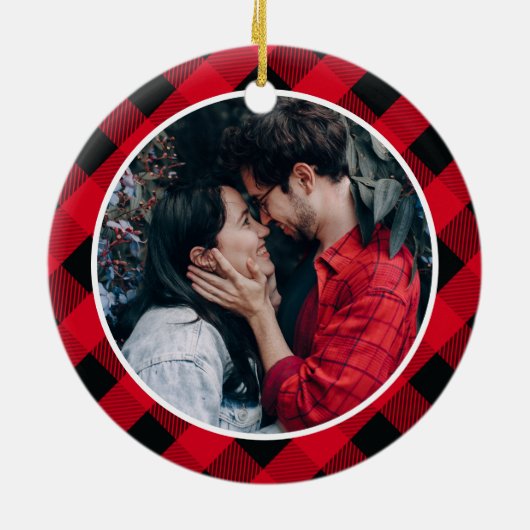 Kariert Red Mr. & Mrs. Keramik Ornament (Hinten)