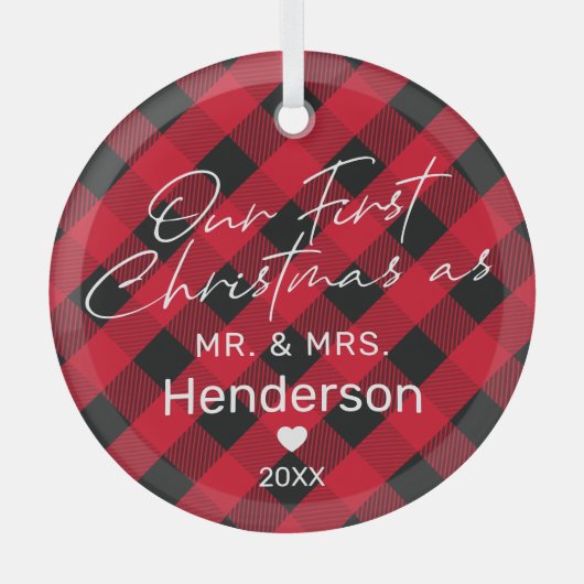 Kariert Red Mr. & Mrs. Ornament Aus Glas (Vorderseite)