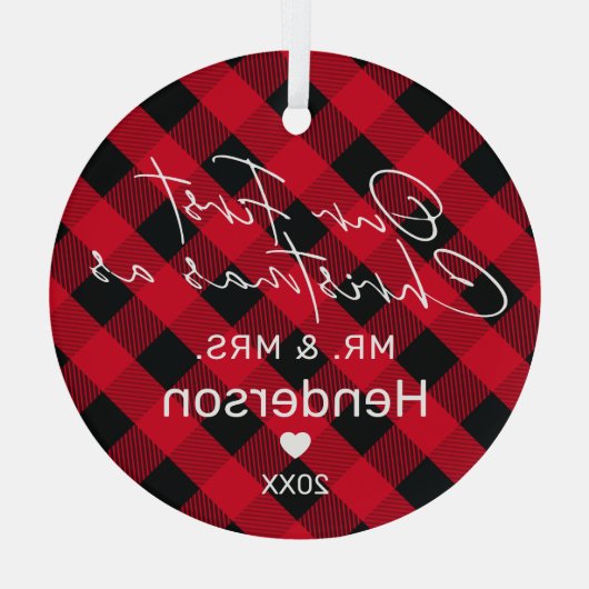 Kariert Red Mr. & Mrs. Ornament Aus Glas (Rückseite)