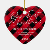 Kariert Red New Zuhause First Christmas Keramik Ornament (Hinten)