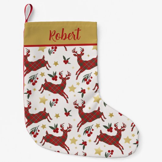 Kariert Reindeer Personalisierter WeihnachtsStrump Kleiner Weihnachtsstrumpf (Vorderseite)