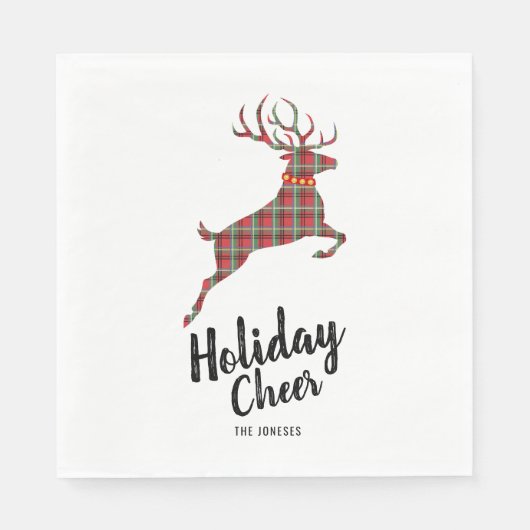 Kariert Rentier Holiday Cheer Serviette (Vorderseite)