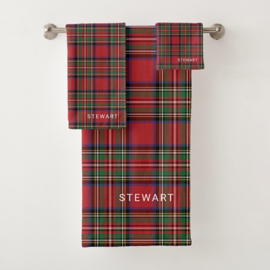 Kariert Rustikales Rot und Grüner Stewart Tartan Badhandtuch Set (Insitu)