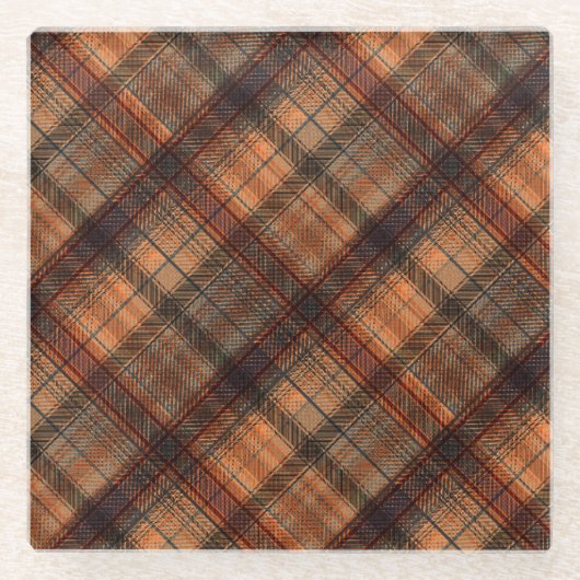 Kariert schottischer Tartan-Orange-Klassiker Glasuntersetzer (Vorderseite)