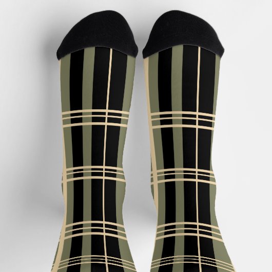 Kariert Schwarz, Sage Green, Creme, Crew Socken (Oben)