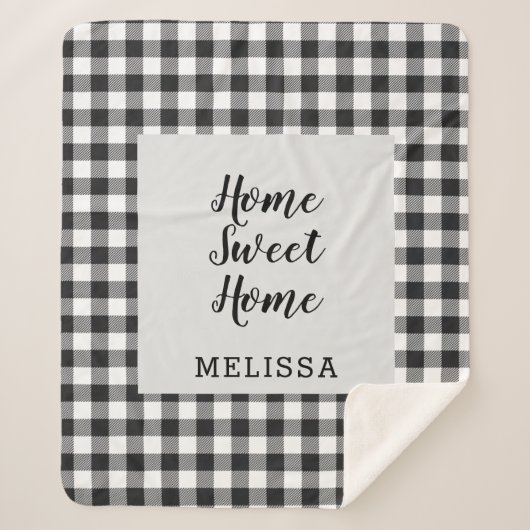 Kariert Schwarz-weiß Gingham Custom Sherpadecke (Vorderseite)