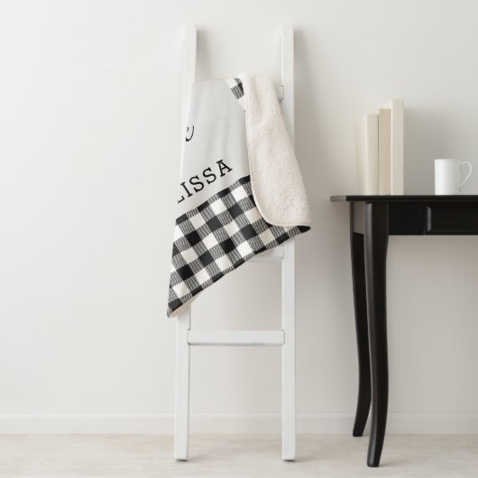 Kariert Schwarz-weiß Gingham Custom Sherpadecke (Beispiel)