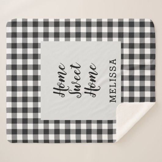 Kariert Schwarz-weiß Gingham Custom Sherpadecke (Vorderseite (Horizontal))