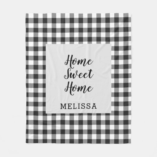 Kariert Schwarz-weiß Gingham Fleecedecke (Vorderseite)