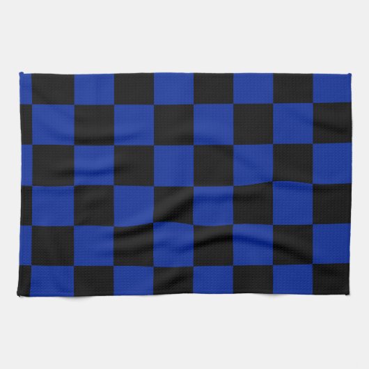 Kariert - schwarzes und Kaiserblau Geschirrtuch (Horizontal)