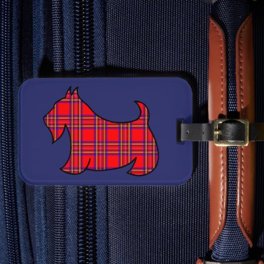 Kariert Scottish Terrier Luggage Tag Gepäckanhänger (Vorderseite Insitu 4)