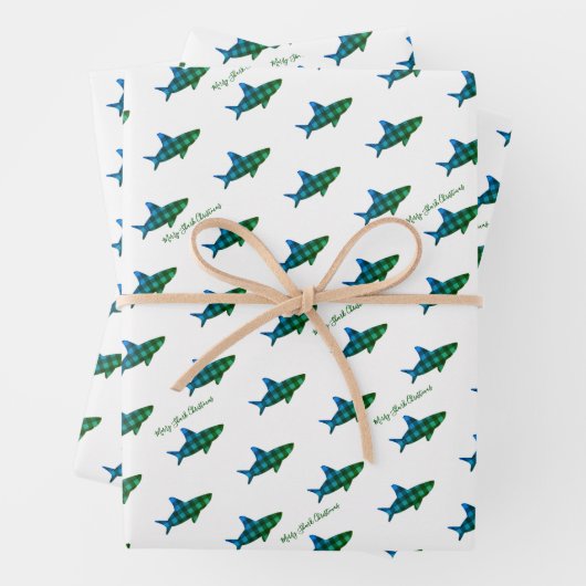 Kariert Shark Blue Green Weihnachten Geschenkpapier Set (Beispiel)