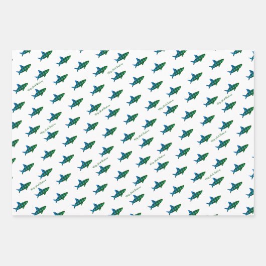 Kariert Shark Blue Green Weihnachten Geschenkpapier Set (Vorderseite)