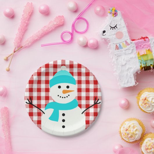 Kariert Snowman Pappteller (Party)