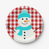 Kariert Snowman Pappteller (Vorderseite)