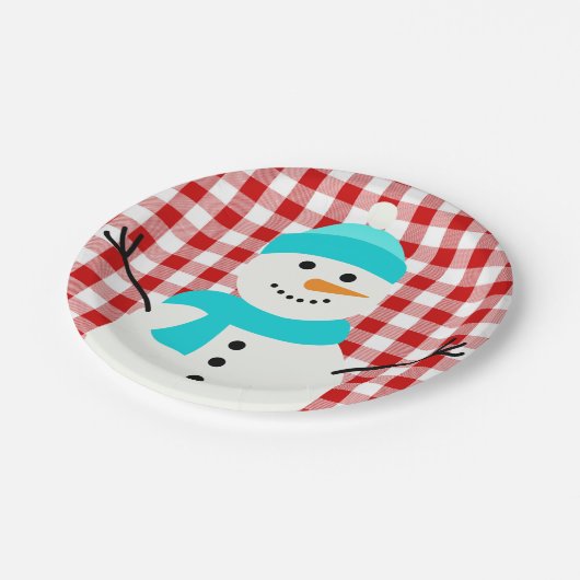 Kariert Snowman Pappteller (Schrägansicht)