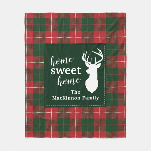 Kariert Sweet Zuhause Deer Personalisiert Tartan Fleecedecke (Vorderseite)